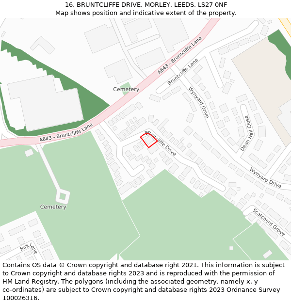 16, BRUNTCLIFFE DRIVE, MORLEY, LEEDS, LS27 0NF: Location map and indicative extent of plot