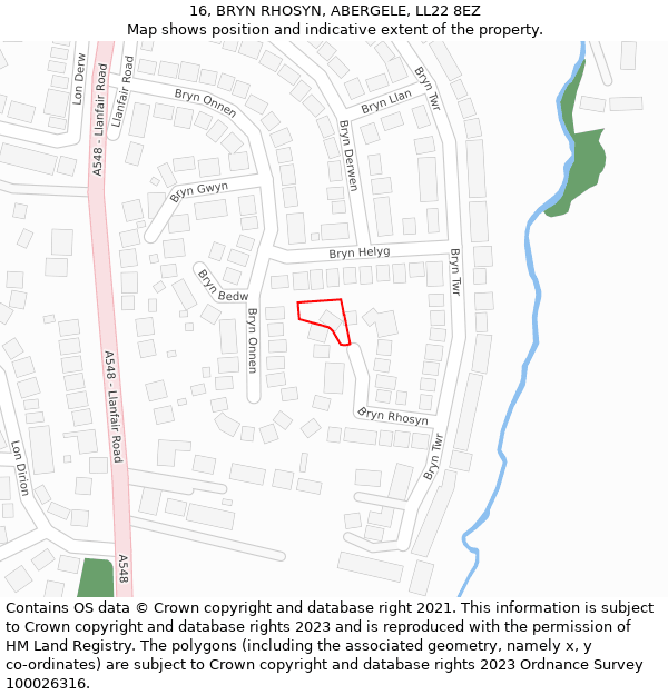 16, BRYN RHOSYN, ABERGELE, LL22 8EZ: Location map and indicative extent of plot