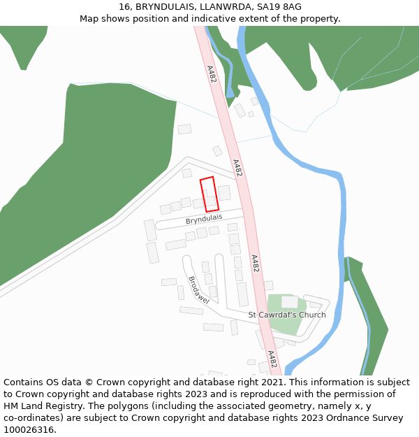 16, BRYNDULAIS, LLANWRDA, SA19 8AG: Location map and indicative extent of plot