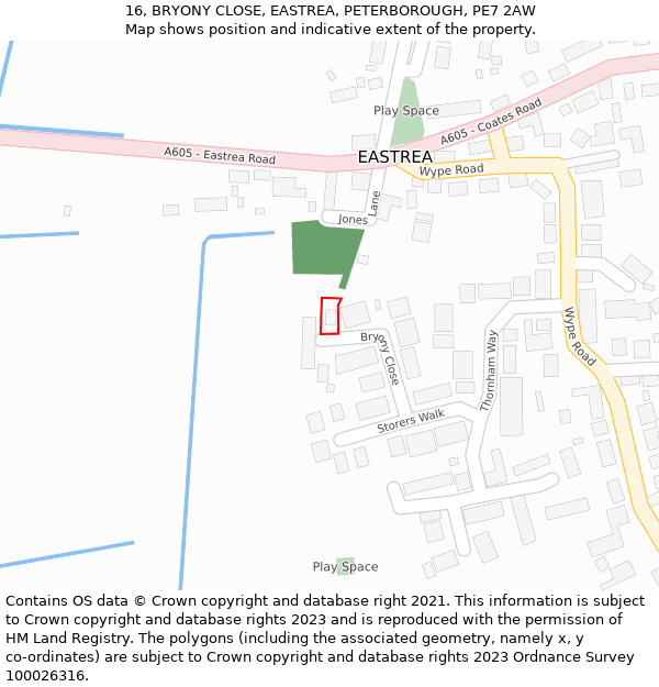 16, BRYONY CLOSE, EASTREA, PETERBOROUGH, PE7 2AW: Location map and indicative extent of plot