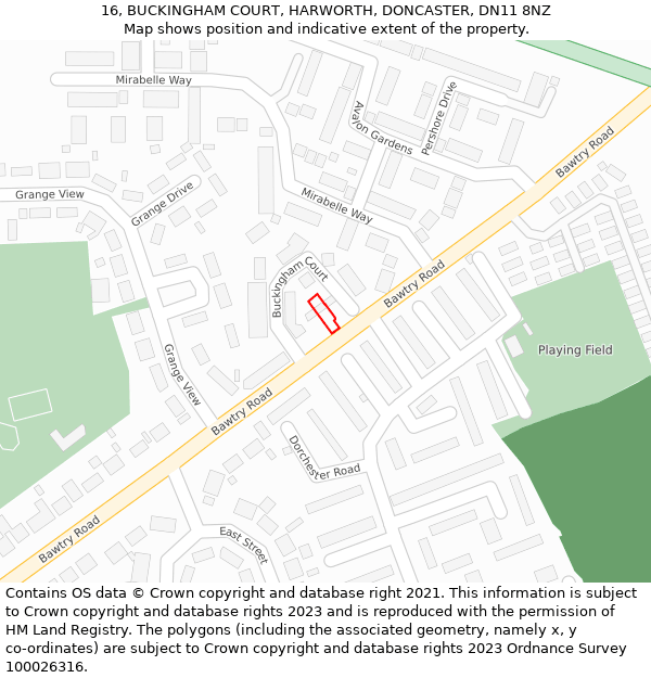 16, BUCKINGHAM COURT, HARWORTH, DONCASTER, DN11 8NZ: Location map and indicative extent of plot