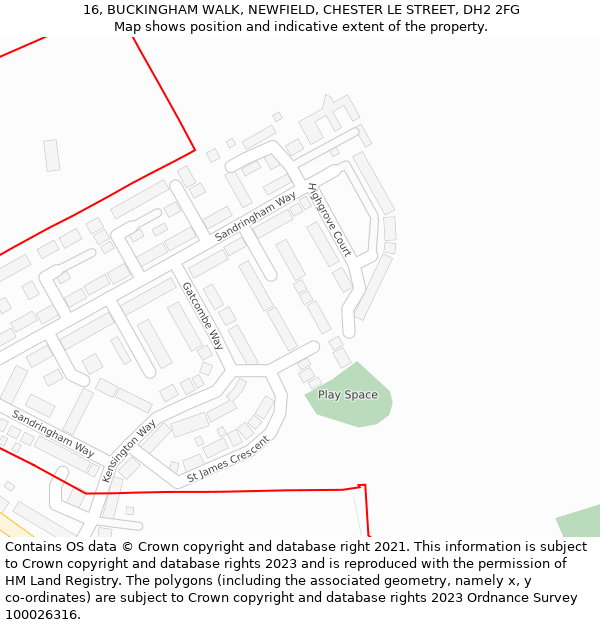 16, BUCKINGHAM WALK, NEWFIELD, CHESTER LE STREET, DH2 2FG: Location map and indicative extent of plot