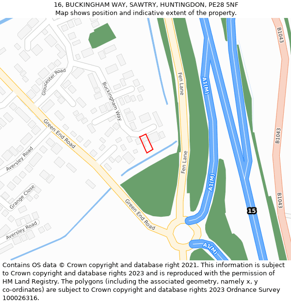 16, BUCKINGHAM WAY, SAWTRY, HUNTINGDON, PE28 5NF: Location map and indicative extent of plot