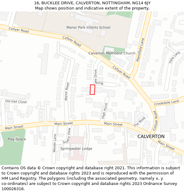16, BUCKLEE DRIVE, CALVERTON, NOTTINGHAM, NG14 6JY: Location map and indicative extent of plot