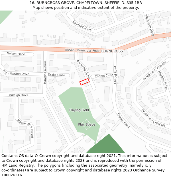 16, BURNCROSS GROVE, CHAPELTOWN, SHEFFIELD, S35 1RB: Location map and indicative extent of plot