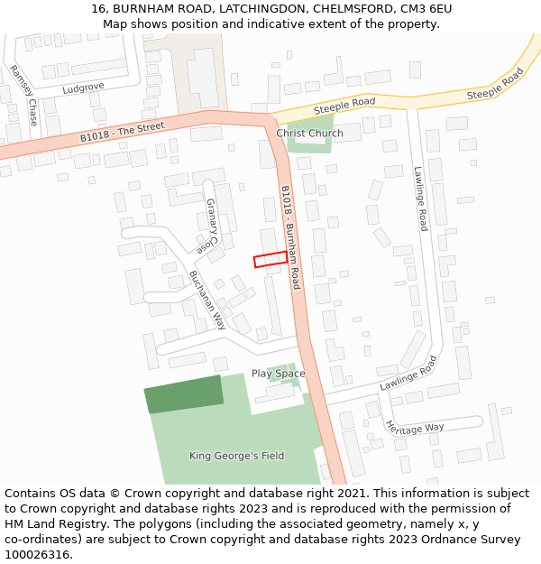 16, BURNHAM ROAD, LATCHINGDON, CHELMSFORD, CM3 6EU: Location map and indicative extent of plot