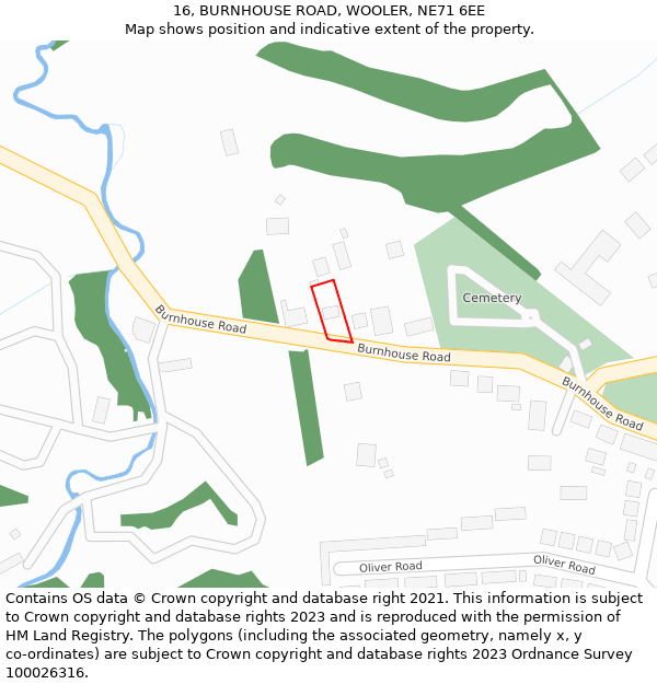 16, BURNHOUSE ROAD, WOOLER, NE71 6EE: Location map and indicative extent of plot