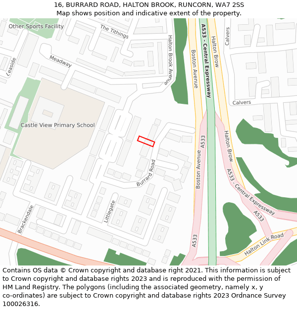 16, BURRARD ROAD, HALTON BROOK, RUNCORN, WA7 2SS: Location map and indicative extent of plot