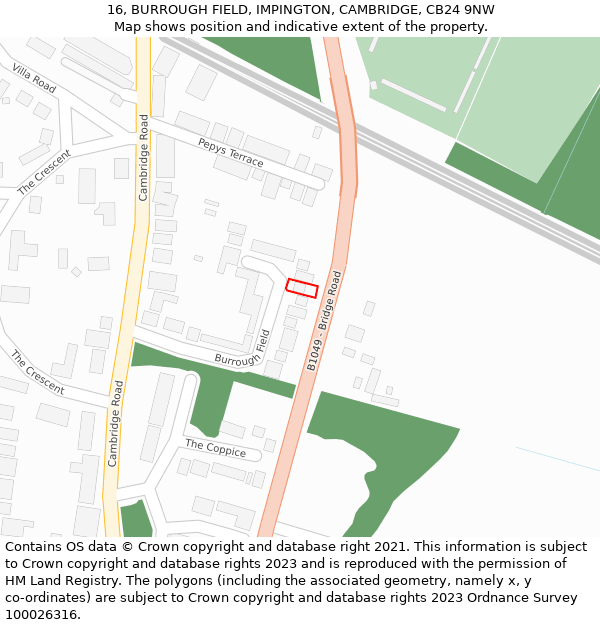 16, BURROUGH FIELD, IMPINGTON, CAMBRIDGE, CB24 9NW: Location map and indicative extent of plot