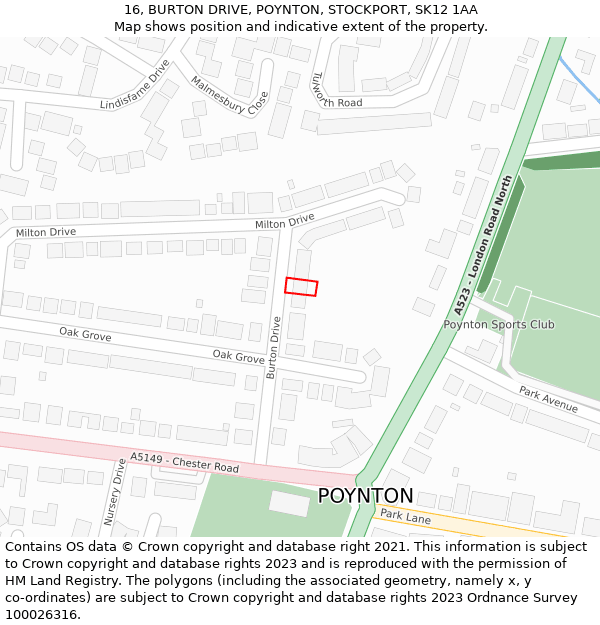16, BURTON DRIVE, POYNTON, STOCKPORT, SK12 1AA: Location map and indicative extent of plot
