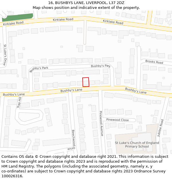 16, BUSHBYS LANE, LIVERPOOL, L37 2DZ: Location map and indicative extent of plot