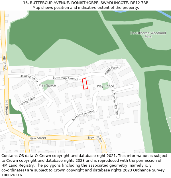 16, BUTTERCUP AVENUE, DONISTHORPE, SWADLINCOTE, DE12 7RR: Location map and indicative extent of plot