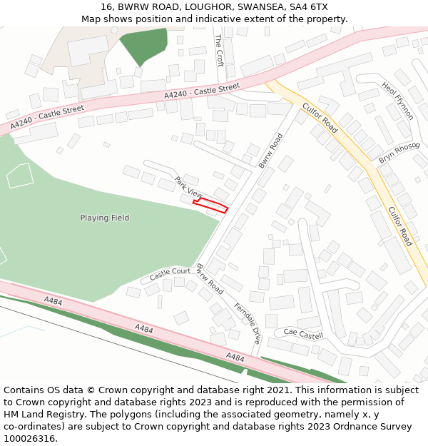 16, BWRW ROAD, LOUGHOR, SWANSEA, SA4 6TX: Location map and indicative extent of plot