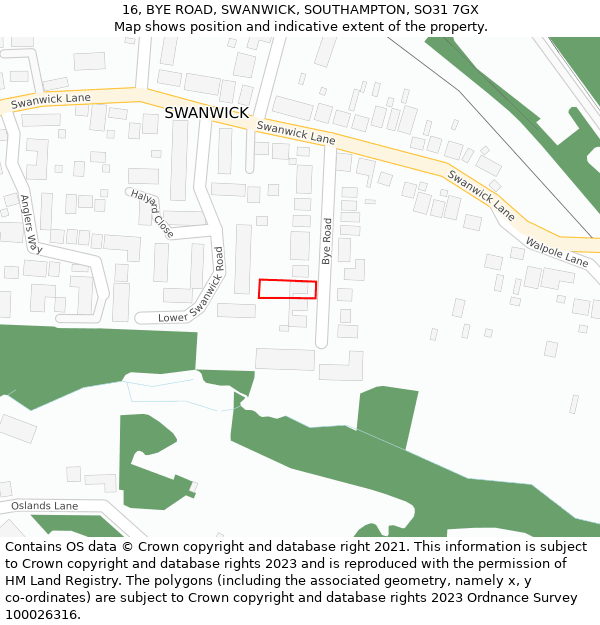 16, BYE ROAD, SWANWICK, SOUTHAMPTON, SO31 7GX: Location map and indicative extent of plot