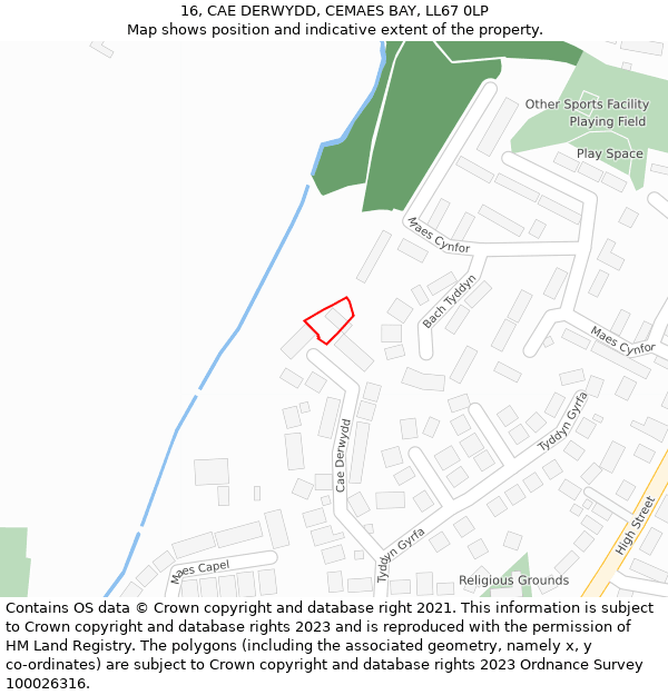 16, CAE DERWYDD, CEMAES BAY, LL67 0LP: Location map and indicative extent of plot