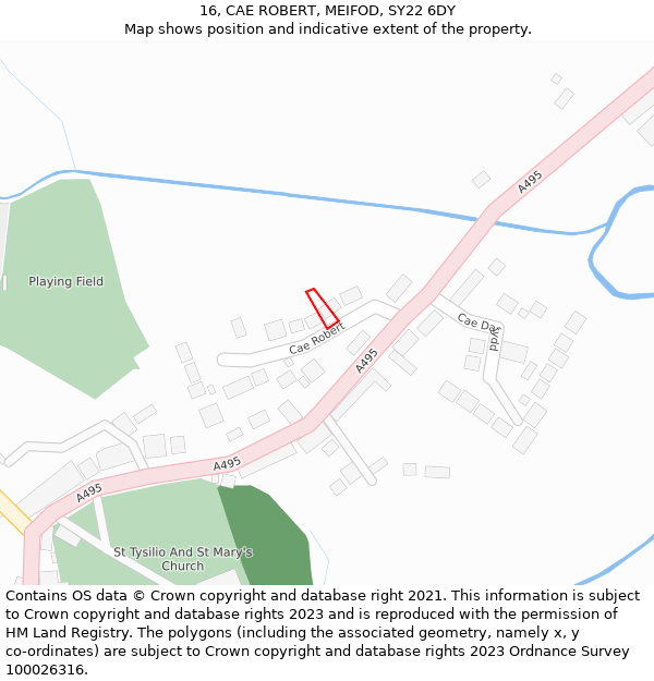 16, CAE ROBERT, MEIFOD, SY22 6DY: Location map and indicative extent of plot