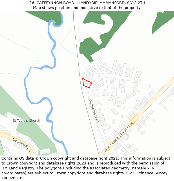 16, CAEFFYNNON ROAD, LLANDYBIE, AMMANFORD, SA18 2TH: Location map and indicative extent of plot