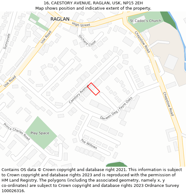 16, CAESTORY AVENUE, RAGLAN, USK, NP15 2EH: Location map and indicative extent of plot