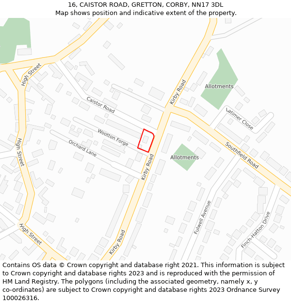 16, CAISTOR ROAD, GRETTON, CORBY, NN17 3DL: Location map and indicative extent of plot