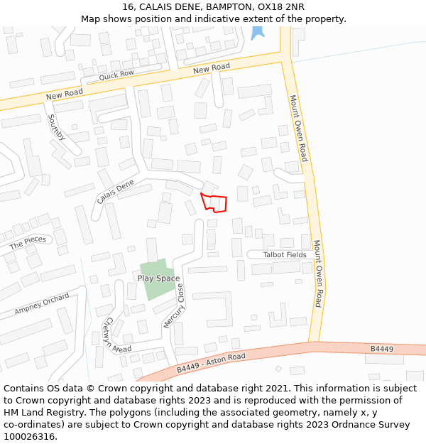16, CALAIS DENE, BAMPTON, OX18 2NR: Location map and indicative extent of plot