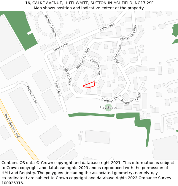 16, CALKE AVENUE, HUTHWAITE, SUTTON-IN-ASHFIELD, NG17 2SF: Location map and indicative extent of plot