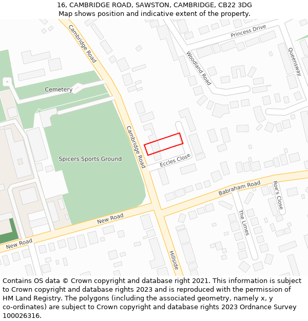 16, CAMBRIDGE ROAD, SAWSTON, CAMBRIDGE, CB22 3DG: Location map and indicative extent of plot