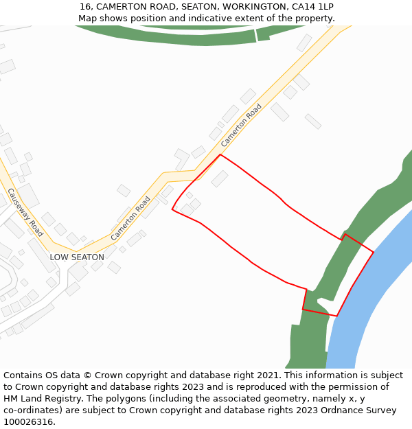 16, CAMERTON ROAD, SEATON, WORKINGTON, CA14 1LP: Location map and indicative extent of plot
