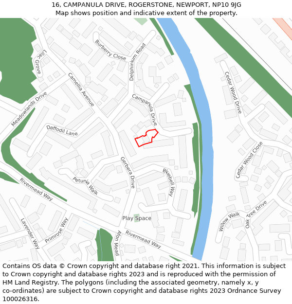 16, CAMPANULA DRIVE, ROGERSTONE, NEWPORT, NP10 9JG: Location map and indicative extent of plot