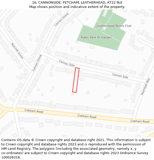 16, CANNONSIDE, FETCHAM, LEATHERHEAD, KT22 9LE: Location map and indicative extent of plot