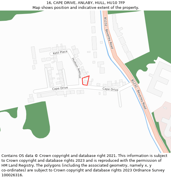 16, CAPE DRIVE, ANLABY, HULL, HU10 7FP: Location map and indicative extent of plot