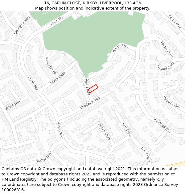 16, CAPLIN CLOSE, KIRKBY, LIVERPOOL, L33 4GA: Location map and indicative extent of plot