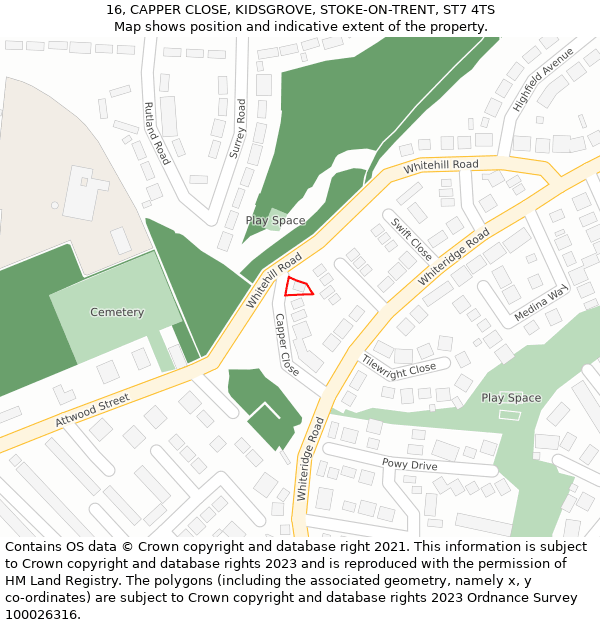 16, CAPPER CLOSE, KIDSGROVE, STOKE-ON-TRENT, ST7 4TS: Location map and indicative extent of plot