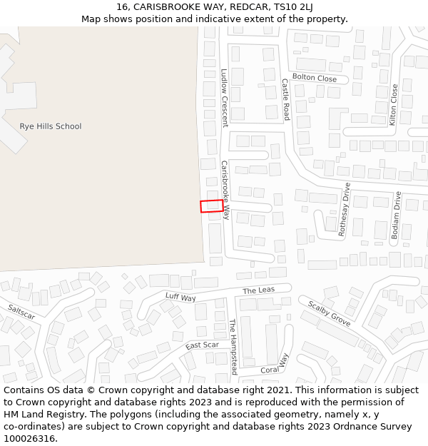 16, CARISBROOKE WAY, REDCAR, TS10 2LJ: Location map and indicative extent of plot