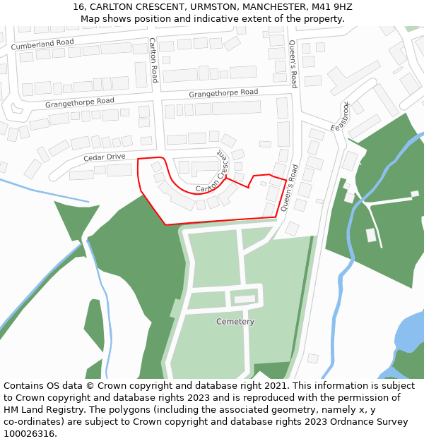 16, CARLTON CRESCENT, URMSTON, MANCHESTER, M41 9HZ: Location map and indicative extent of plot