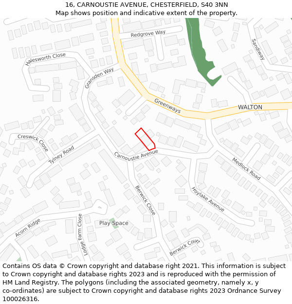 16, CARNOUSTIE AVENUE, CHESTERFIELD, S40 3NN: Location map and indicative extent of plot