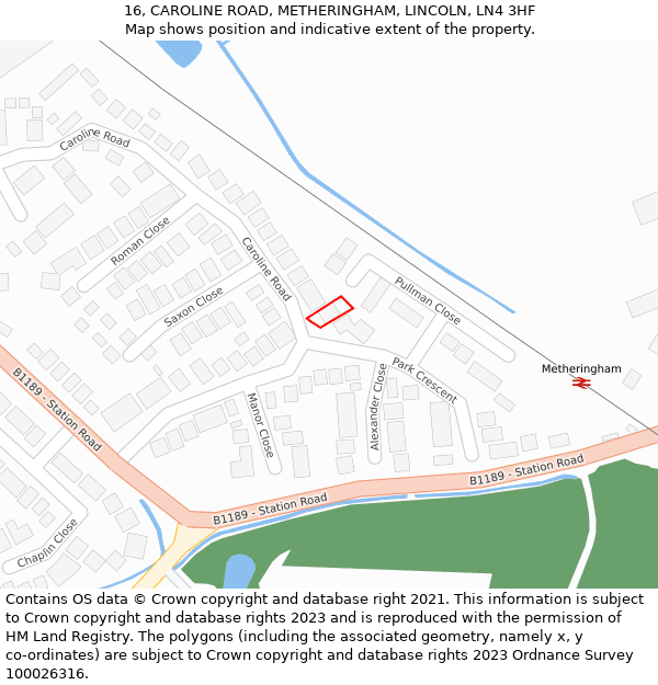 16, CAROLINE ROAD, METHERINGHAM, LINCOLN, LN4 3HF: Location map and indicative extent of plot