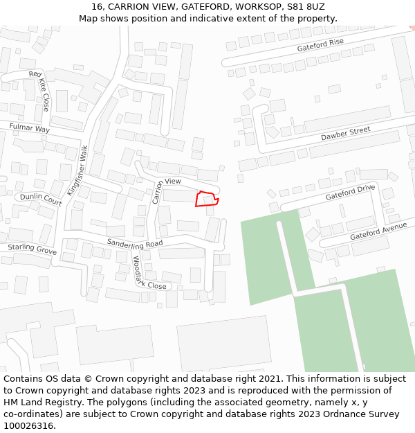 16, CARRION VIEW, GATEFORD, WORKSOP, S81 8UZ: Location map and indicative extent of plot