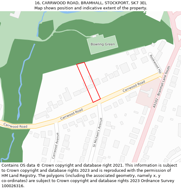 16, CARRWOOD ROAD, BRAMHALL, STOCKPORT, SK7 3EL: Location map and indicative extent of plot