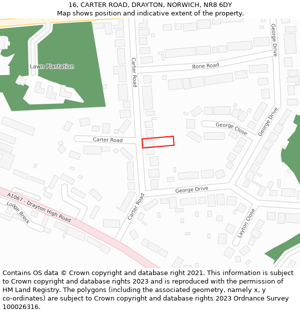 16, CARTER ROAD, DRAYTON, NORWICH, NR8 6DY: Location map and indicative extent of plot