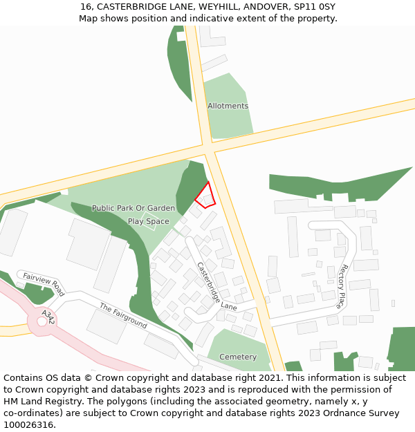 16, CASTERBRIDGE LANE, WEYHILL, ANDOVER, SP11 0SY: Location map and indicative extent of plot