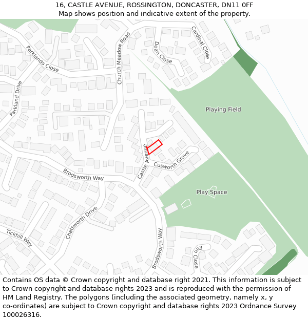 16, CASTLE AVENUE, ROSSINGTON, DONCASTER, DN11 0FF: Location map and indicative extent of plot