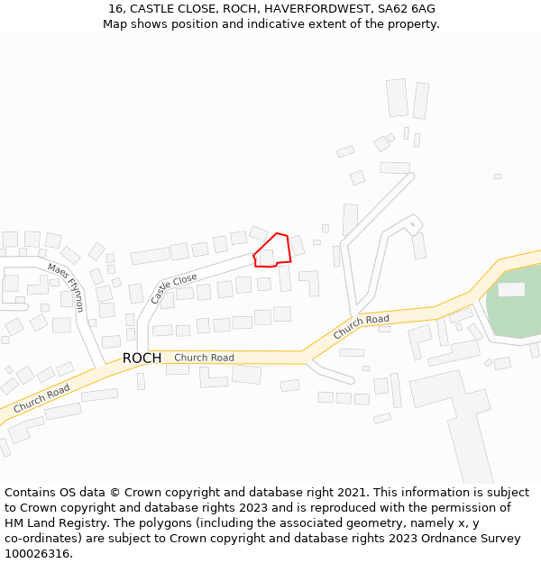 16, CASTLE CLOSE, ROCH, HAVERFORDWEST, SA62 6AG: Location map and indicative extent of plot