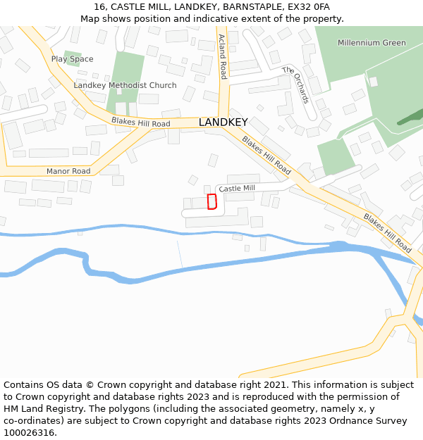 16, CASTLE MILL, LANDKEY, BARNSTAPLE, EX32 0FA: Location map and indicative extent of plot