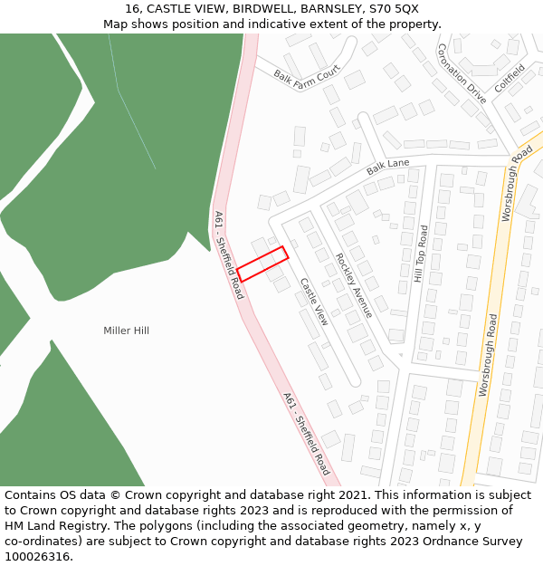 16, CASTLE VIEW, BIRDWELL, BARNSLEY, S70 5QX: Location map and indicative extent of plot