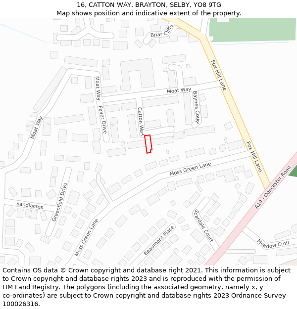 16, CATTON WAY, BRAYTON, SELBY, YO8 9TG: Location map and indicative extent of plot