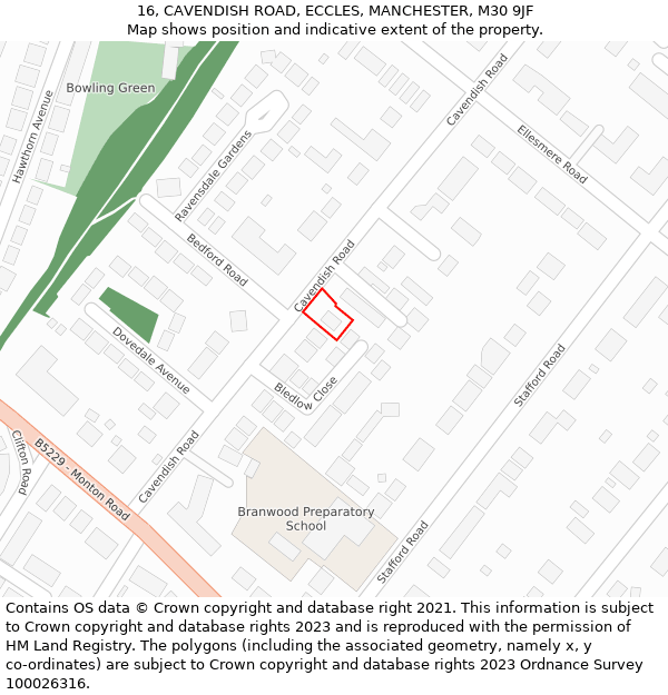 16, CAVENDISH ROAD, ECCLES, MANCHESTER, M30 9JF: Location map and indicative extent of plot