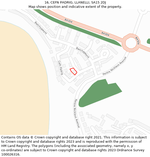 16, CEFN PADRIG, LLANELLI, SA15 2DJ: Location map and indicative extent of plot