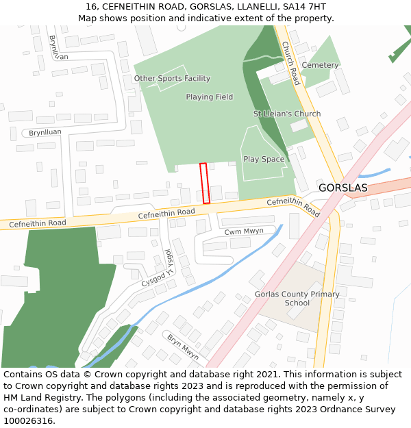 16, CEFNEITHIN ROAD, GORSLAS, LLANELLI, SA14 7HT: Location map and indicative extent of plot