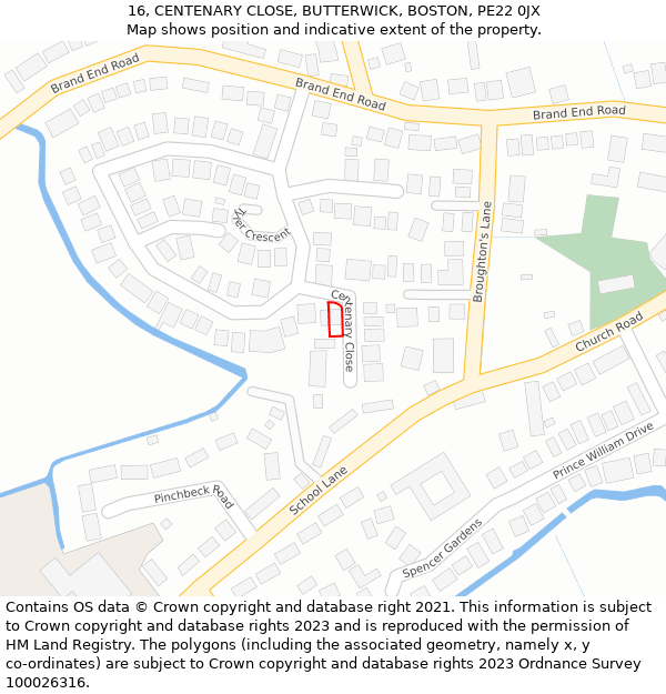 16, CENTENARY CLOSE, BUTTERWICK, BOSTON, PE22 0JX: Location map and indicative extent of plot