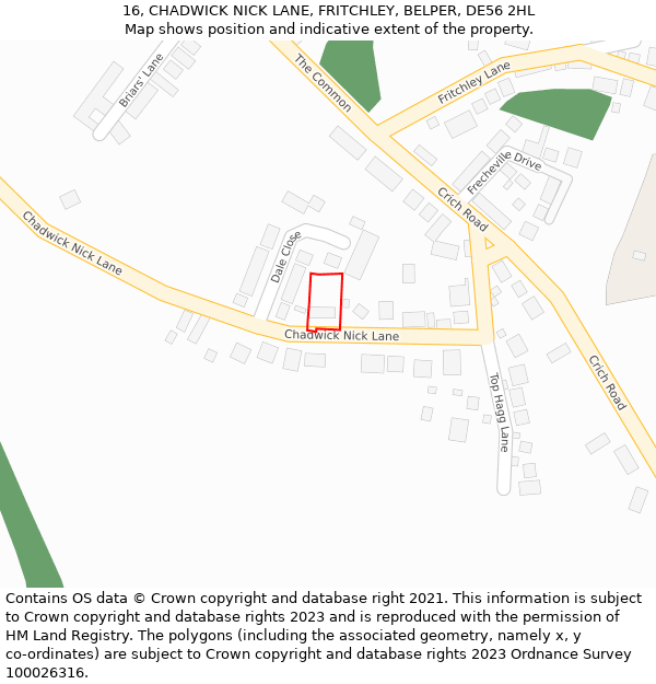 16, CHADWICK NICK LANE, FRITCHLEY, BELPER, DE56 2HL: Location map and indicative extent of plot